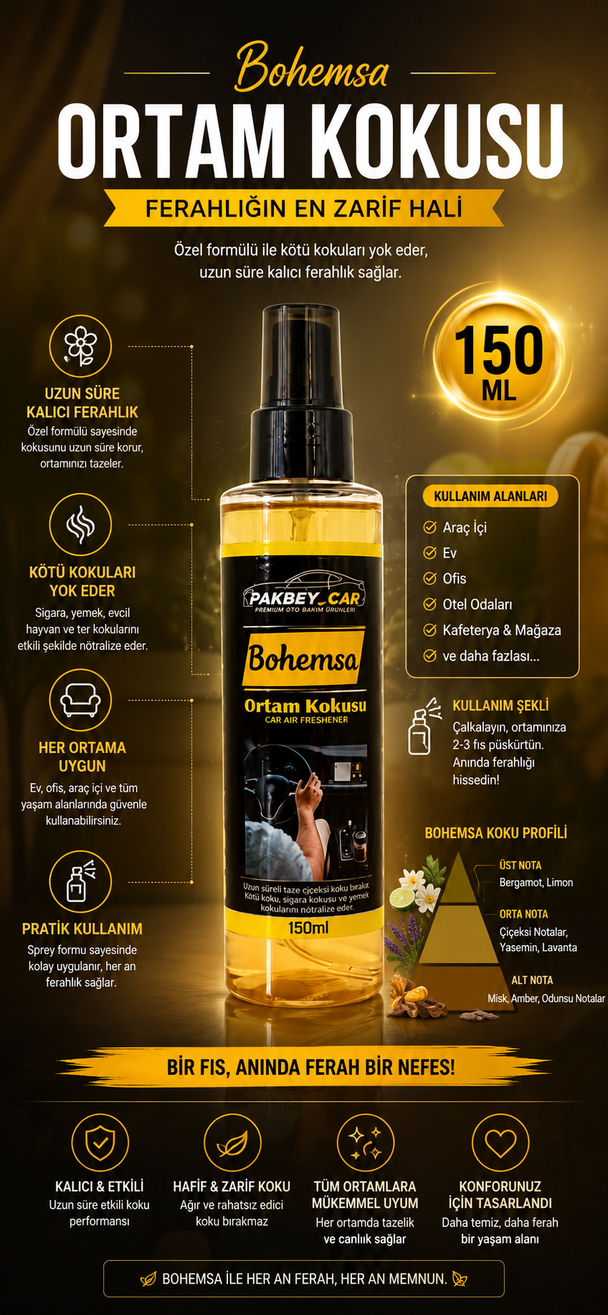 Pakbey Car Bohemsa Ortam Kokusu 150 ml